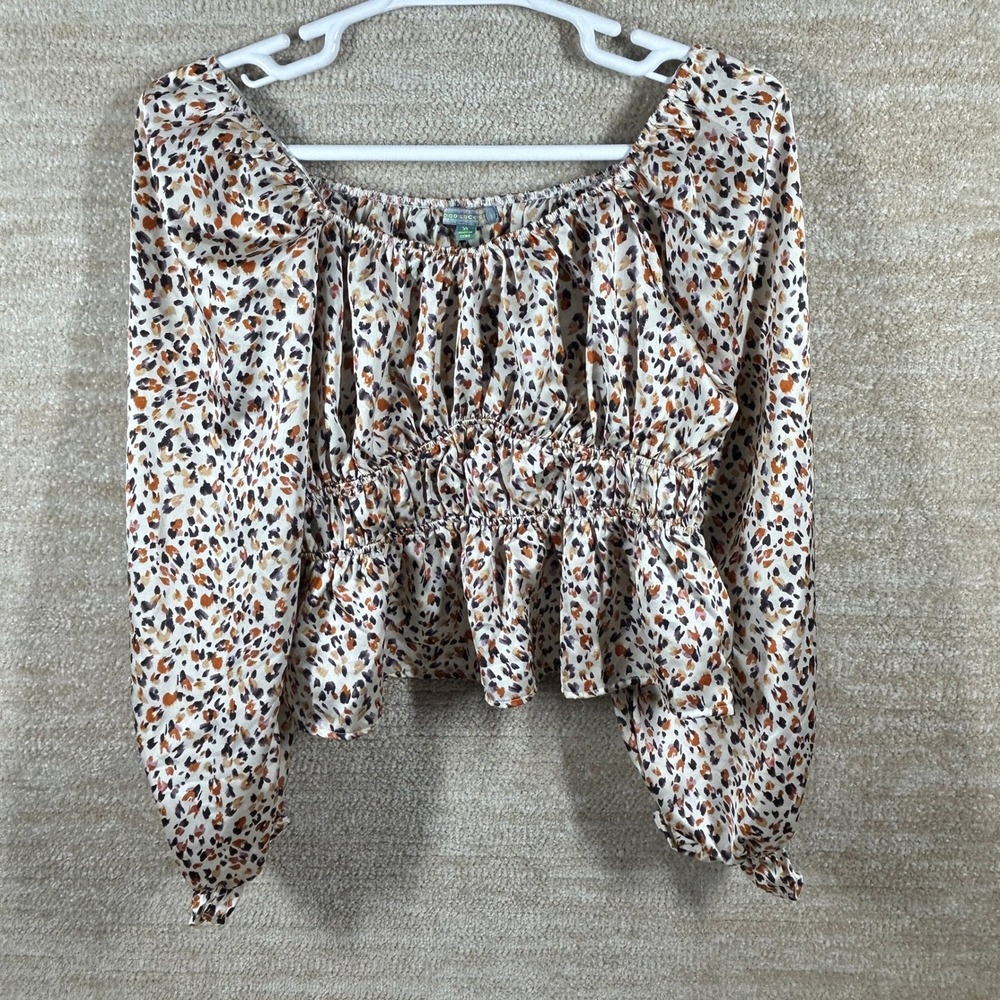 Good Luck Gem Womens Boho Indie Sleaze Animal Print Peplum Top Multicolor XL - Picture 5 of 9